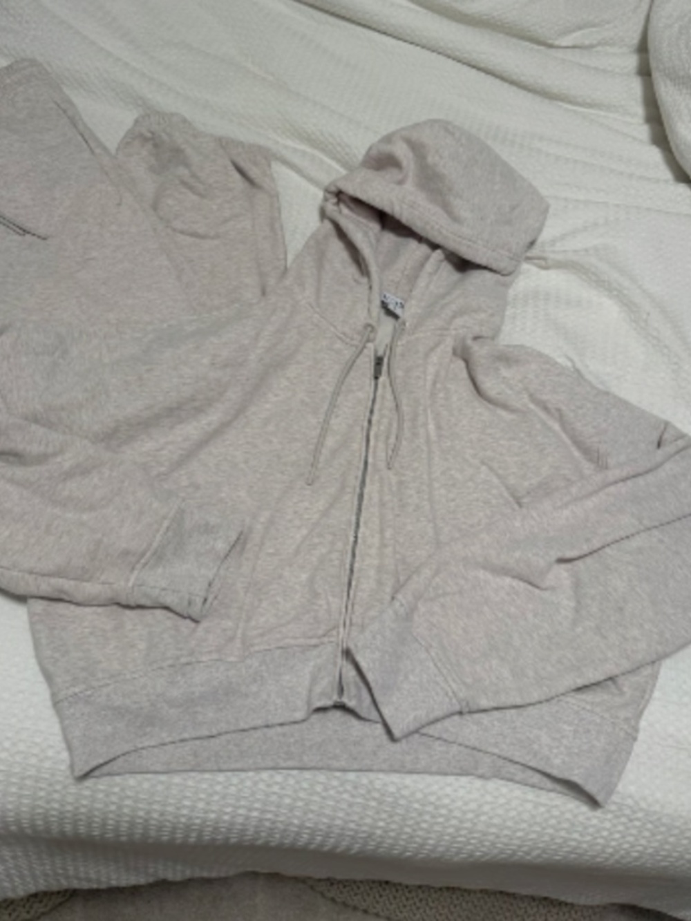Athleta SET - Cropped Zip Up Hoodie & Jogger Sweatpants oatmeal womens LARGE